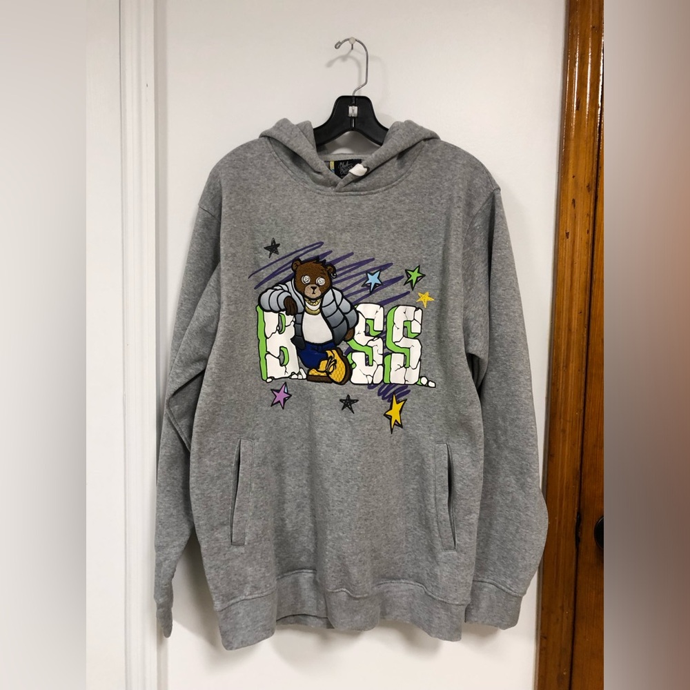 Bleeker & Mercer boss hoodie sweatshirt color Gray size Large
